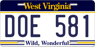 WV license plate DOE581