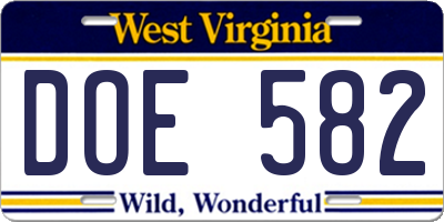 WV license plate DOE582