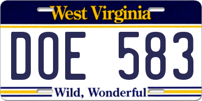 WV license plate DOE583