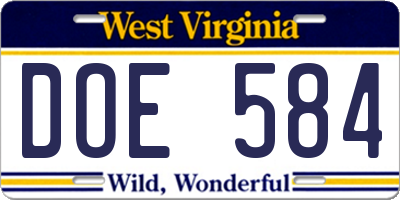 WV license plate DOE584