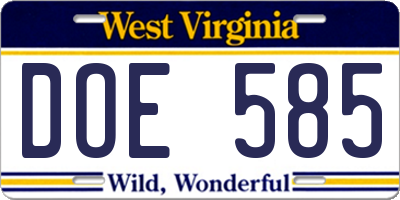 WV license plate DOE585