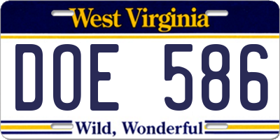 WV license plate DOE586