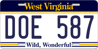 WV license plate DOE587