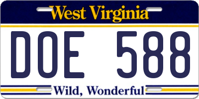 WV license plate DOE588