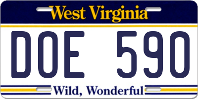 WV license plate DOE590