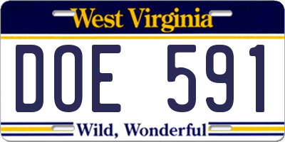 WV license plate DOE591