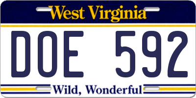 WV license plate DOE592