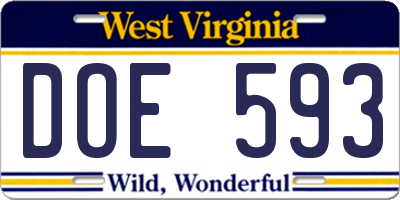 WV license plate DOE593
