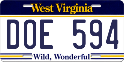 WV license plate DOE594