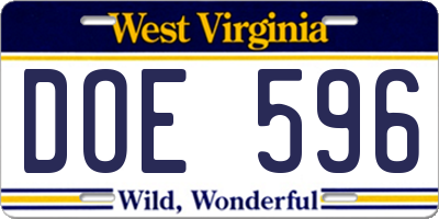 WV license plate DOE596
