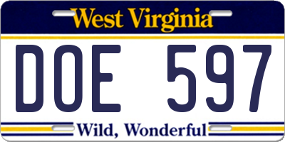 WV license plate DOE597