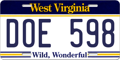 WV license plate DOE598