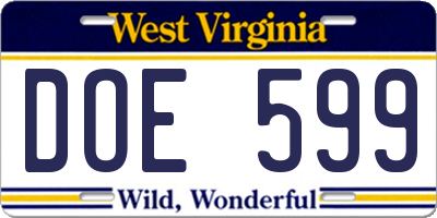 WV license plate DOE599