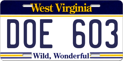 WV license plate DOE603