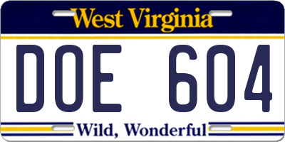 WV license plate DOE604