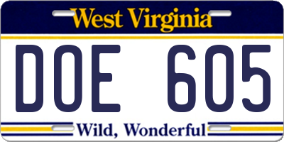 WV license plate DOE605