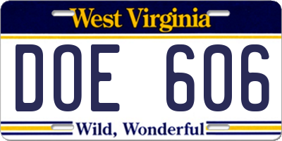 WV license plate DOE606