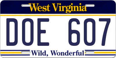 WV license plate DOE607