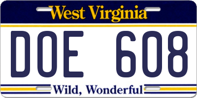 WV license plate DOE608