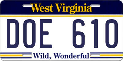 WV license plate DOE610