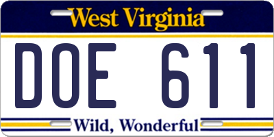 WV license plate DOE611