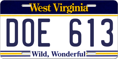 WV license plate DOE613