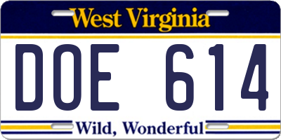 WV license plate DOE614