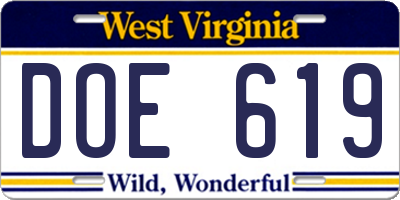 WV license plate DOE619