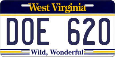 WV license plate DOE620