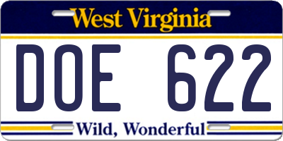 WV license plate DOE622