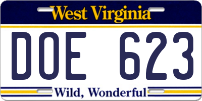 WV license plate DOE623