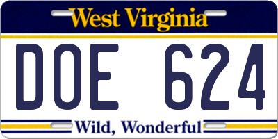 WV license plate DOE624