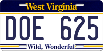 WV license plate DOE625