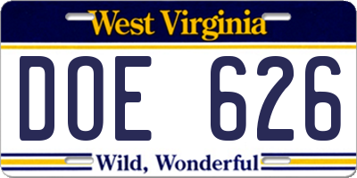 WV license plate DOE626