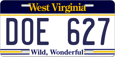 WV license plate DOE627