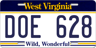 WV license plate DOE628