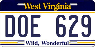 WV license plate DOE629
