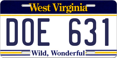 WV license plate DOE631