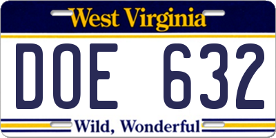 WV license plate DOE632