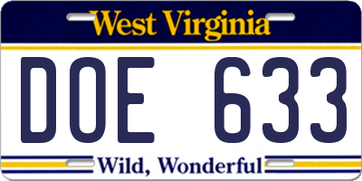 WV license plate DOE633