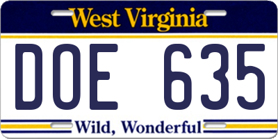 WV license plate DOE635