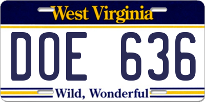 WV license plate DOE636