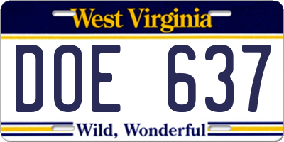 WV license plate DOE637