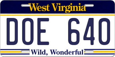 WV license plate DOE640