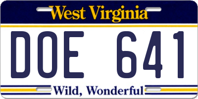 WV license plate DOE641