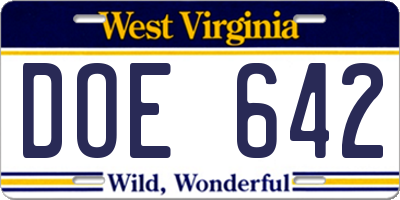 WV license plate DOE642