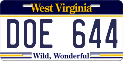 WV license plate DOE644