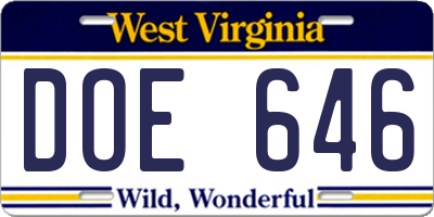 WV license plate DOE646