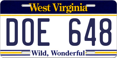 WV license plate DOE648