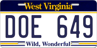 WV license plate DOE649